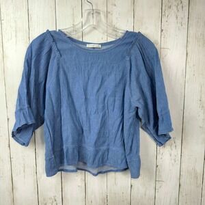 Zara Womens's Blue Textured Puff Sleeve Blouse Size‎ M